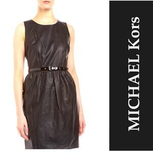 Michael Kors Faux Leather Belted Black Dress